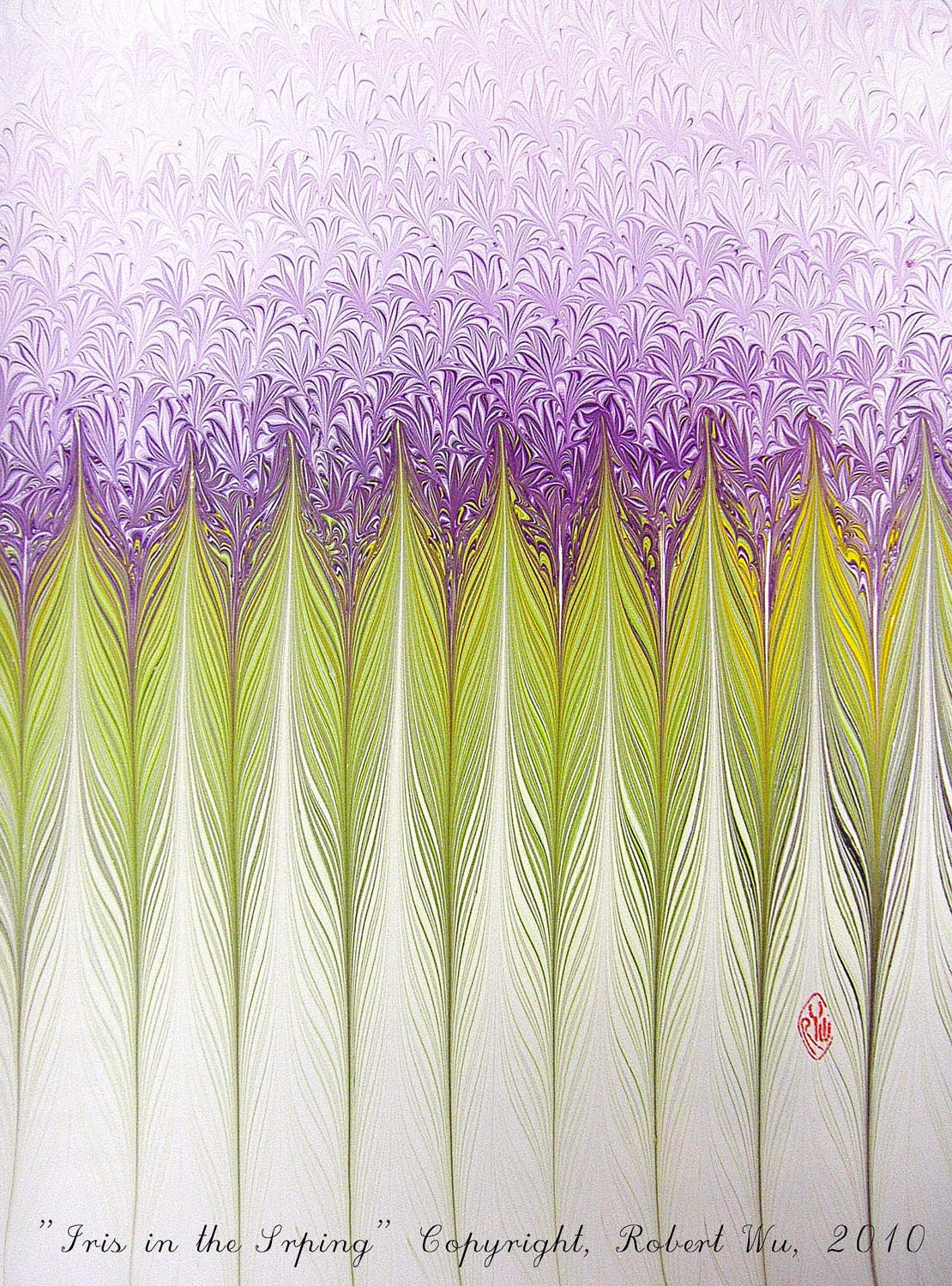 Iris in the Spring - Original Marbling Art, Marbled Paper, The Original "Marbled Graphics"TM by Robert Wu