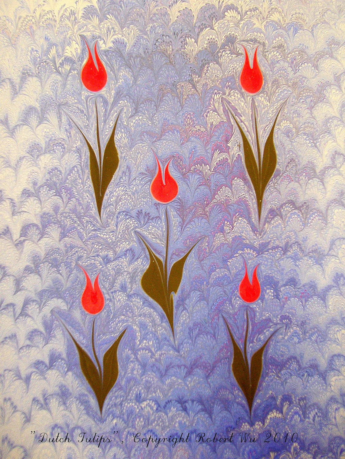 Dutch Tulips - Original Marbling Art, Hand Marbled Paper, The Original "Marbled Graphics"TM by Robert Wu