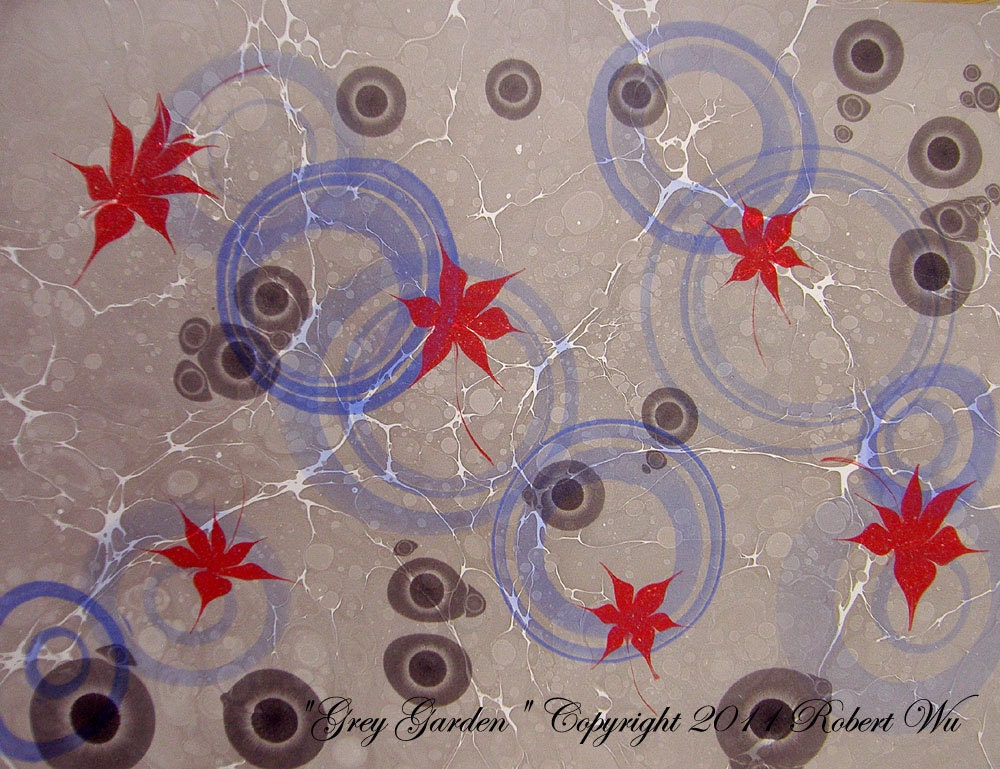 Grey Garden - The Original "Marbled Graphics"TM by Robert Wu, Original Marbling Art, Marbled Paper