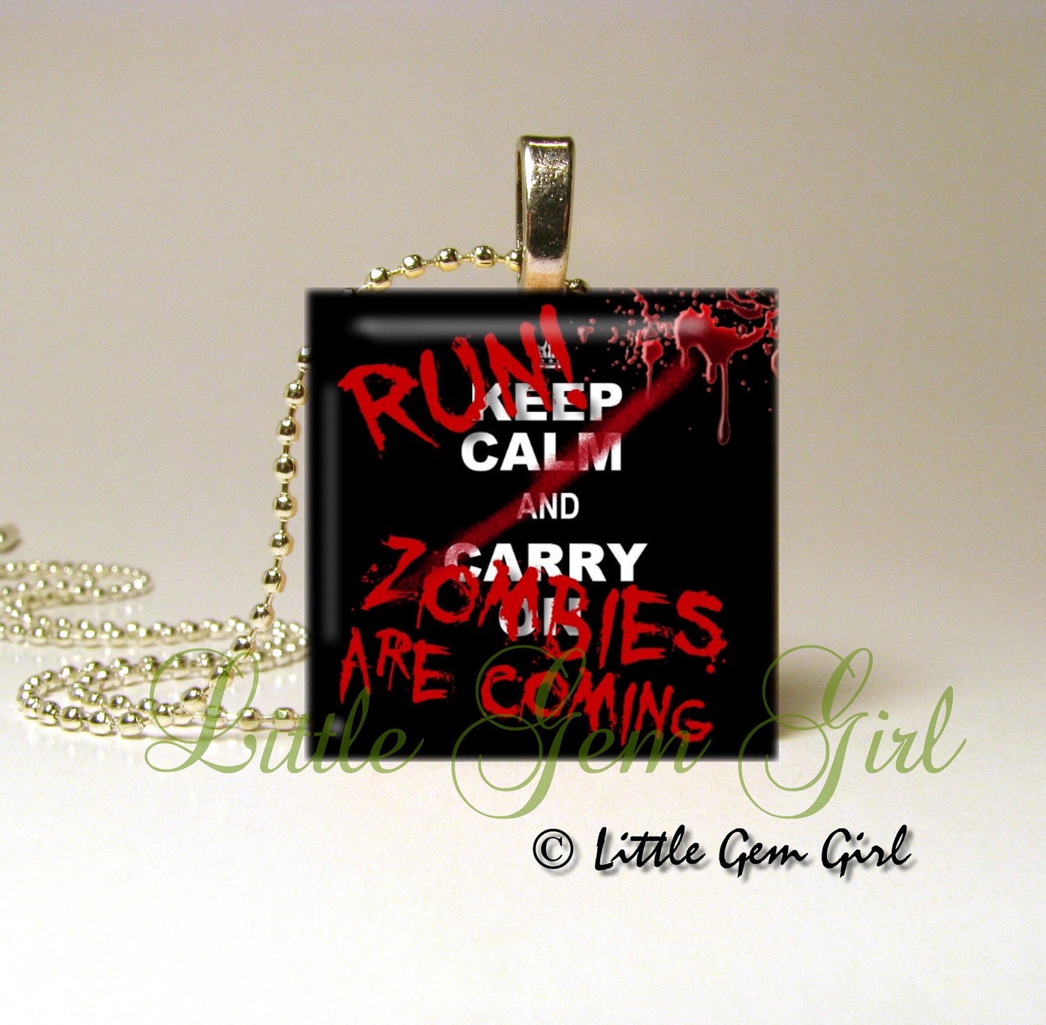 Zombies - Keep Calm Zombies are Coming - Funny 1"x1" Wood Tile Necklace Pendant (ball chain sold separately)