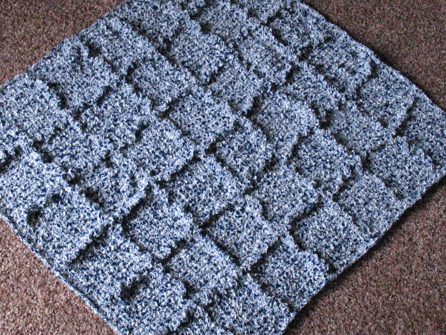 Crocheted Afghan Dark Blue and White Ridges Smaller Size  Great for Lap,or baby Car Seats, Strollers or Even as a Home Decor