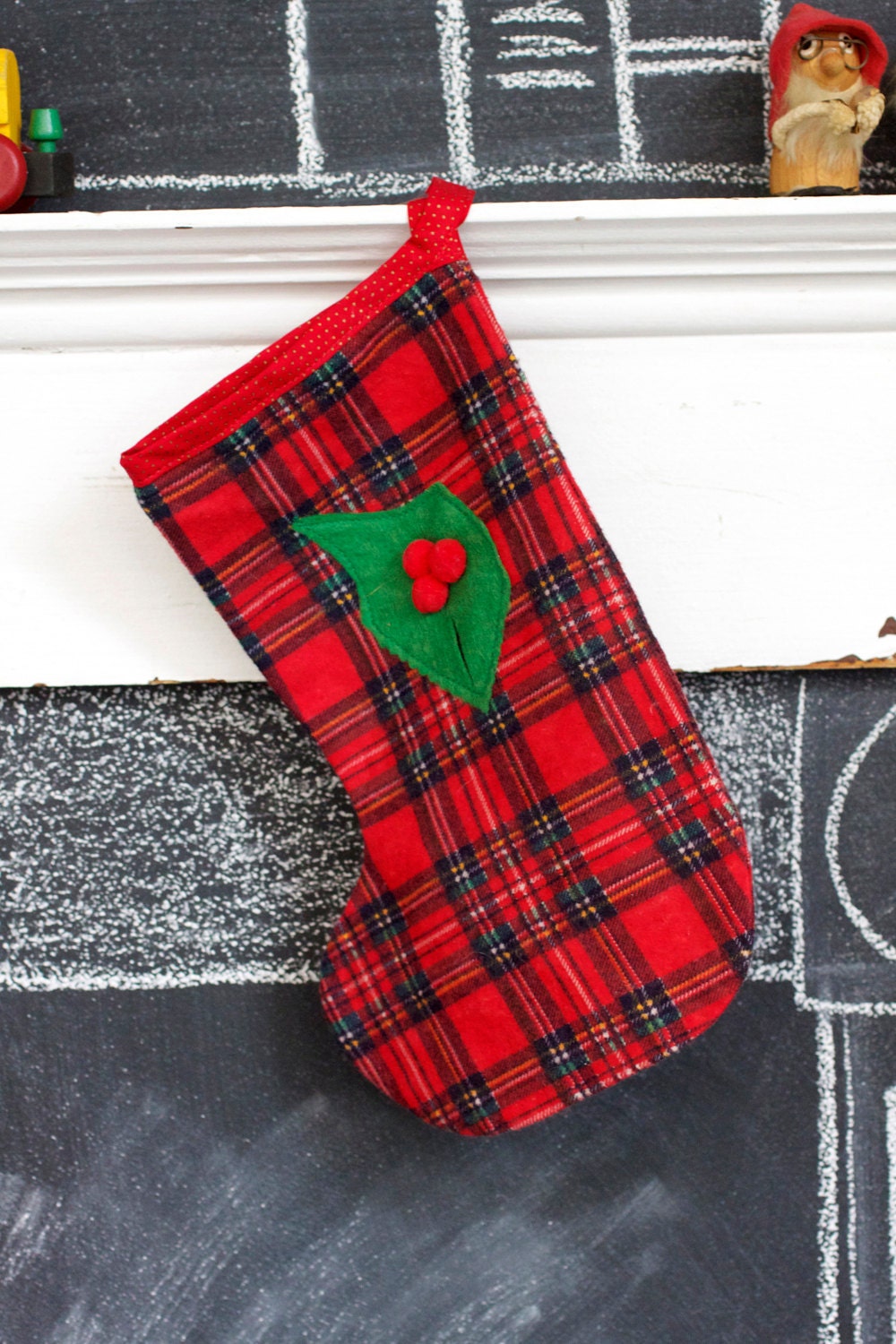 Red and Green Plaid Holiday Stocking with Berries