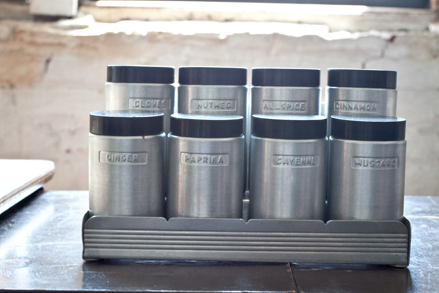 SALE - Aluminum Spice Shaker Set of 8 With Rack