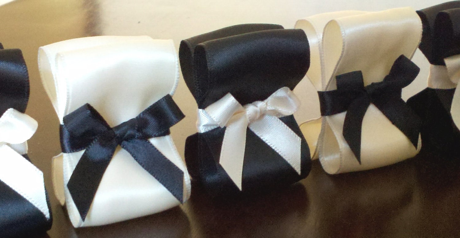 Place Card Holders - One Hundred (100) with Ivory and Black Satin Ribbon - Customize Your Colors