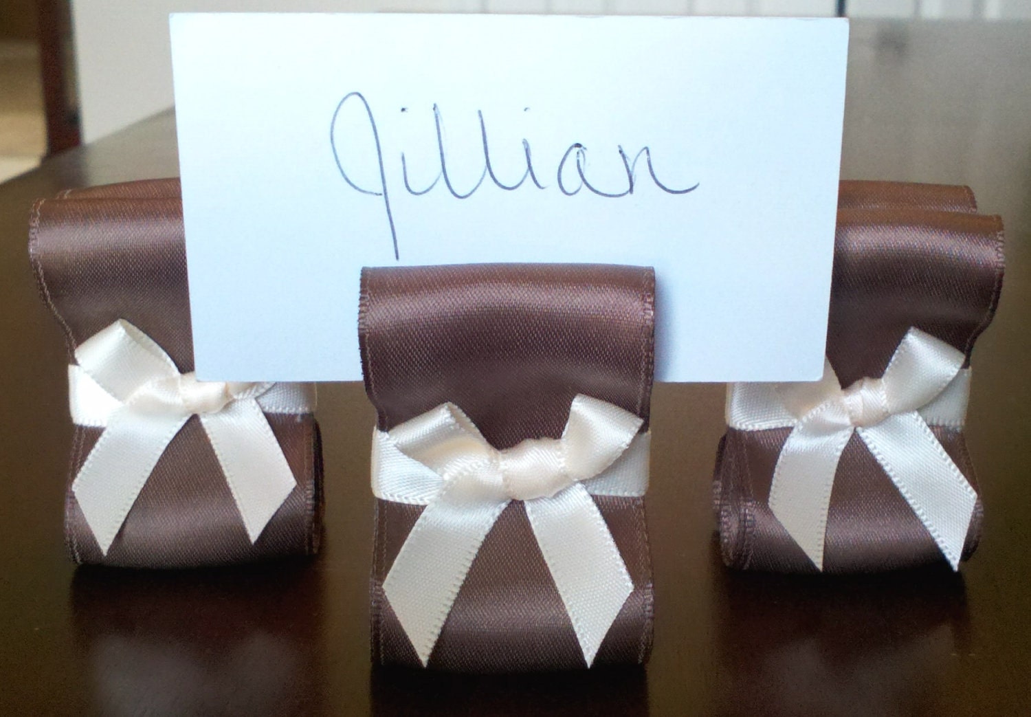 Wedding Place Card Holders - One Hundred (100) with Chocolate Brown and Ivory Satin Ribbon - Customize Your Colors