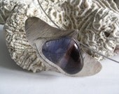 Silver Gingko purple glass necklace