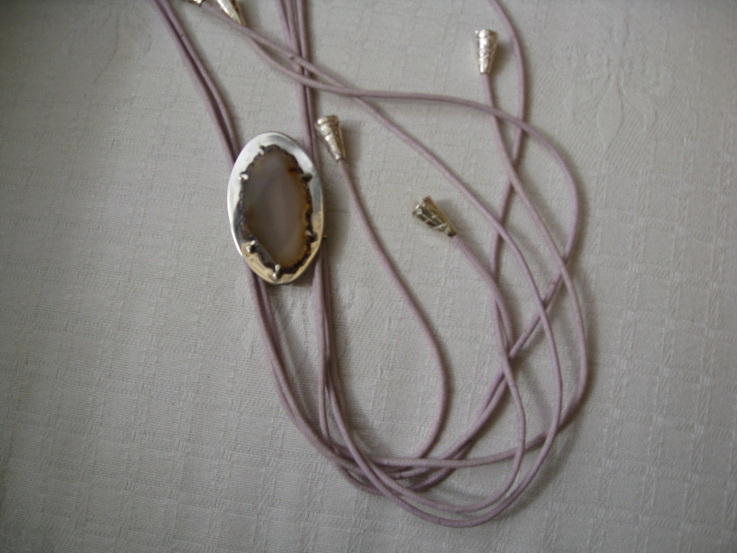 Long Necklace silver with lila agate