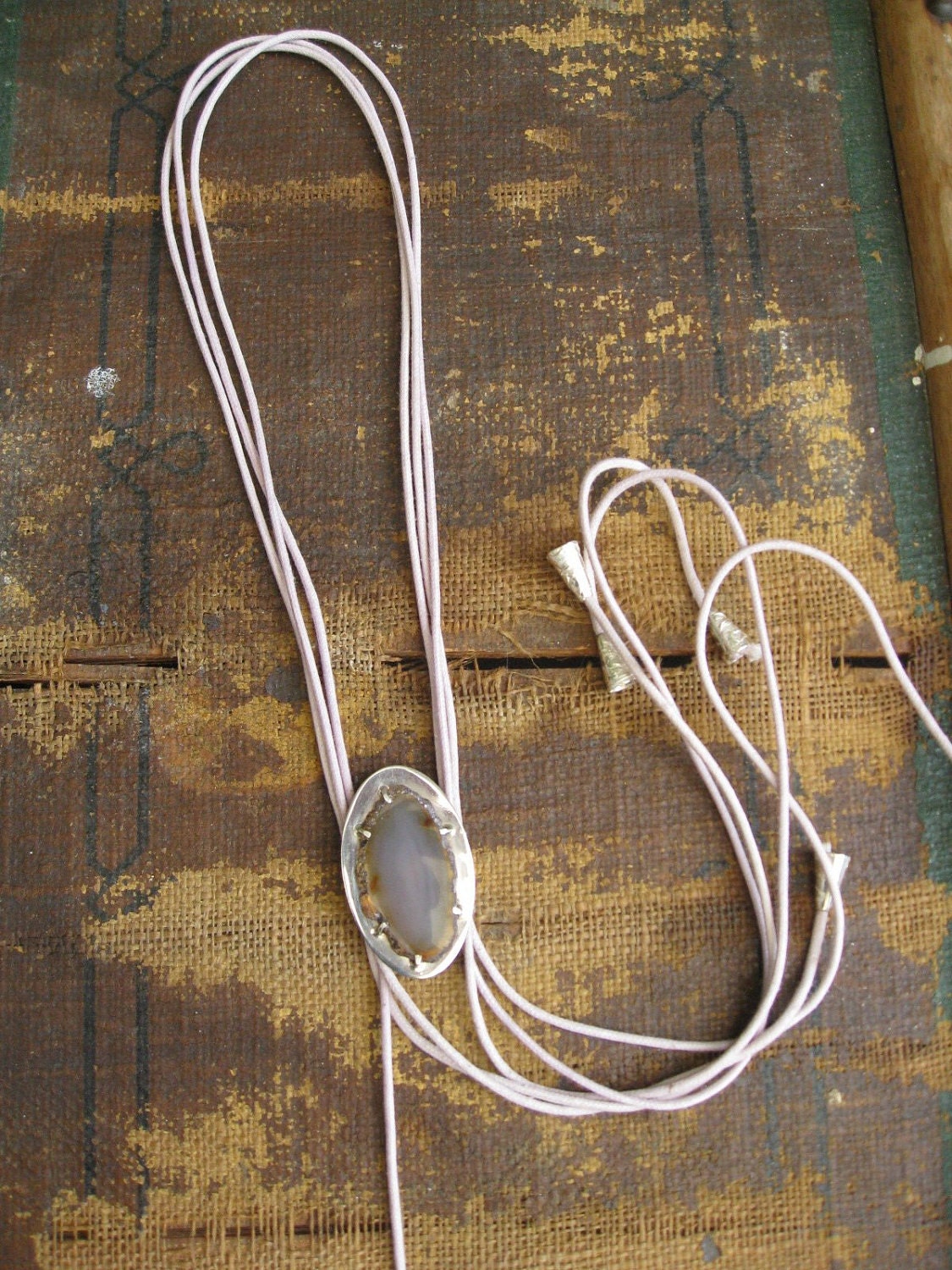 Long Necklace silver with lila agate