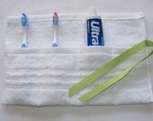 Terrycloth Toothbrush and Paste Travel Pouch in Clean White...popular little gift...free shipping