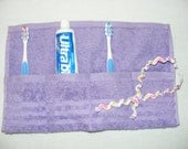 Terrycloth Toothbrush and Paste Travel Pouch in Grape Crush...popular gift...free shipping