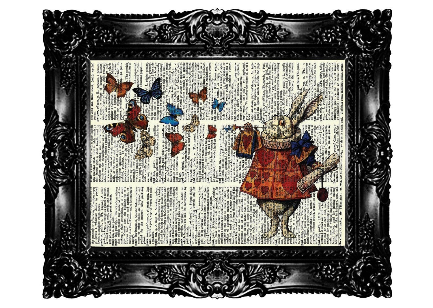 White Rabbit  Dictionary Art Print Original Artwork Upcycled Book Vintage Book Print Vintage Print Alice in Wonderland Buy 3 get 4th free