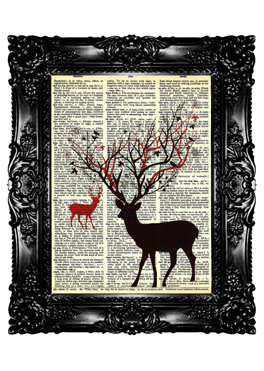 TREEHORN DEERS  Dictionary Print  Upcycled Book  Art Prints Vintage Book Print  Vintage Book Page  Recycled Buy 3 get 4th free