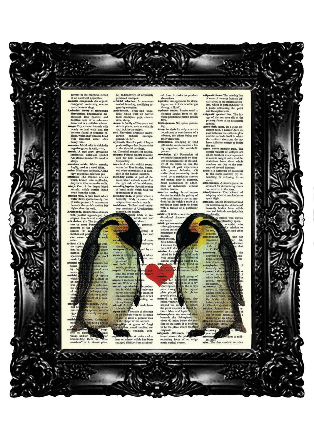 Penguin LOVER Dictionary Art Print Upcycled Book Recycled  Vintage Book Page Upcycled Vintage Book Print Buy 3 get 4th free