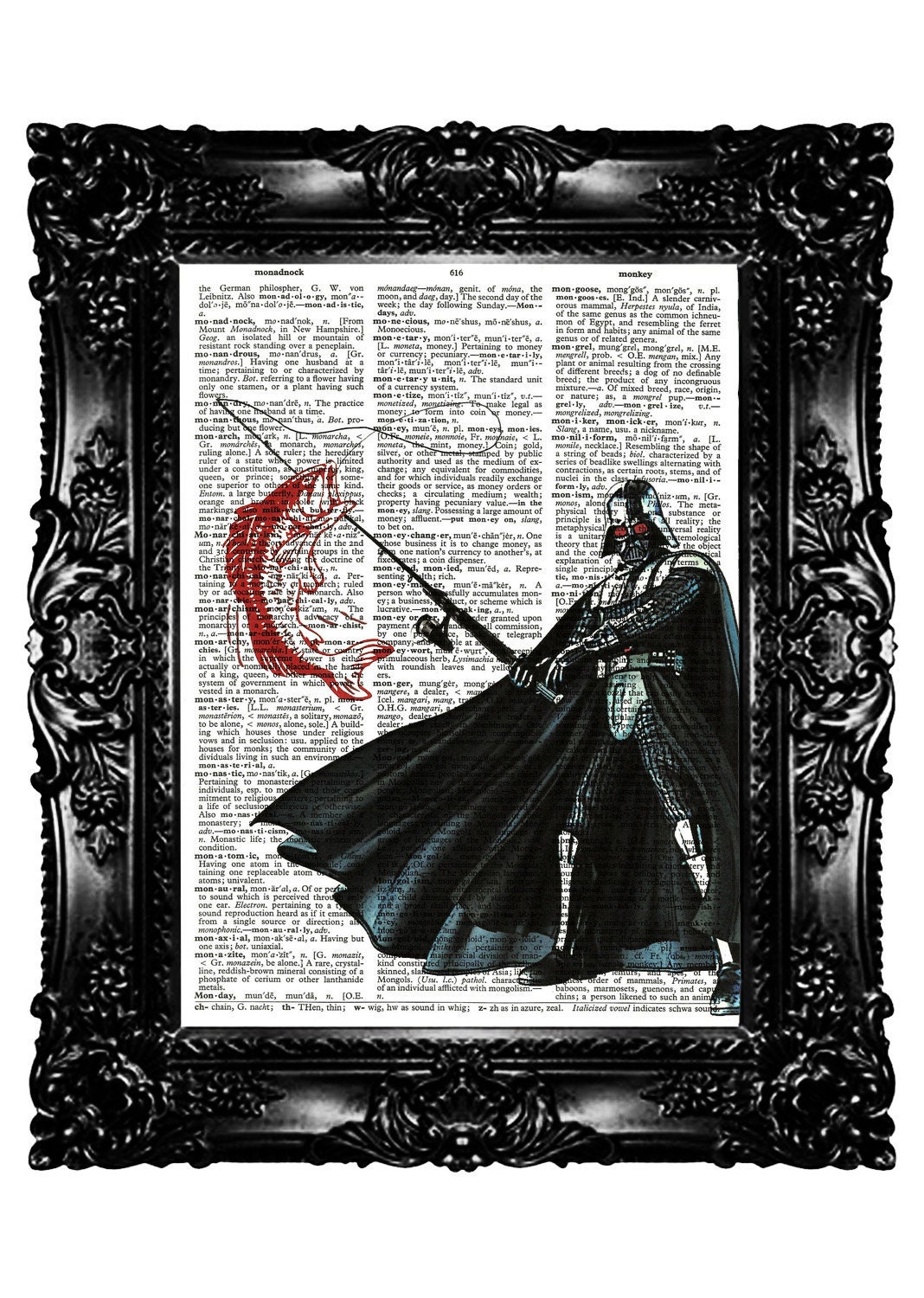 Star Wars Darth Vader Upcycled Book Recycled Art Print Vintage Book Page Upcycled Dictionary Page Vintage Book Print Buy 3 get 4th free