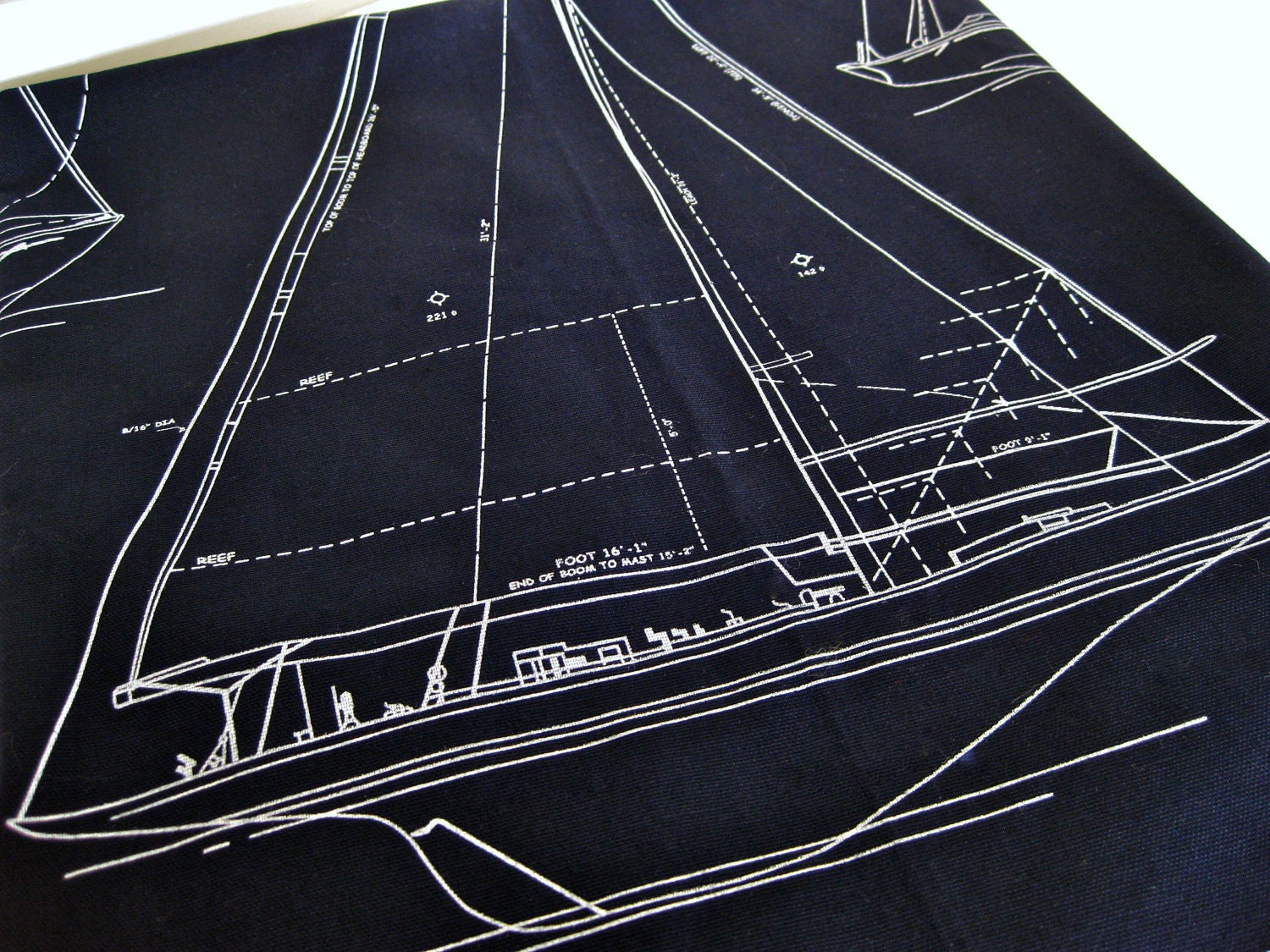 Nautical Vintage Fabric Sailboat Blue Print Panel by NehiandZotz