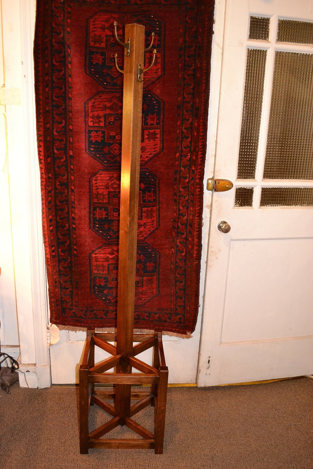 Arts and Crafts Mission Oak Halltree with umbrella stand / coat hanger with umbrella stand