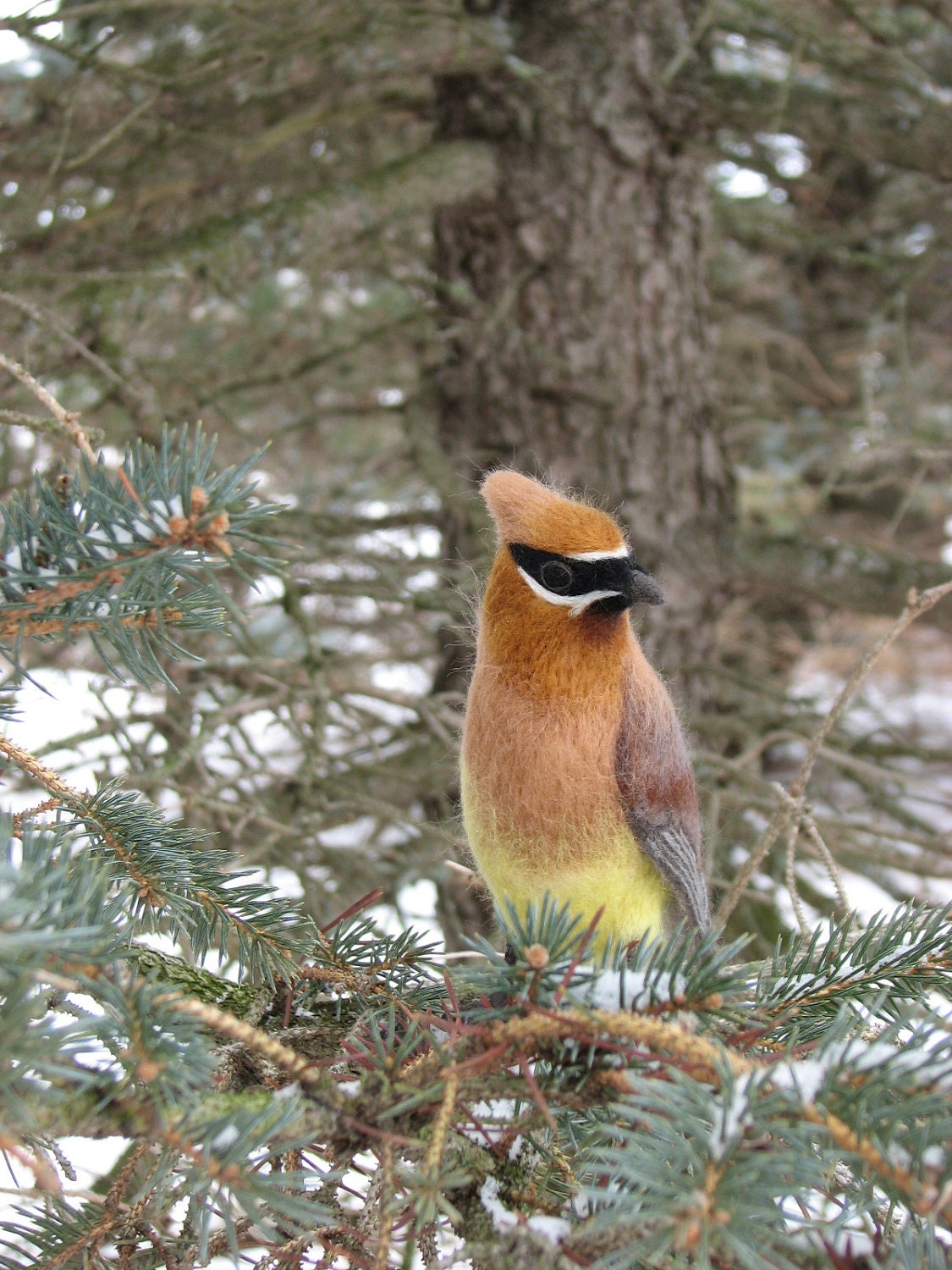 Needle Felted Bird - Cedar Waxwing