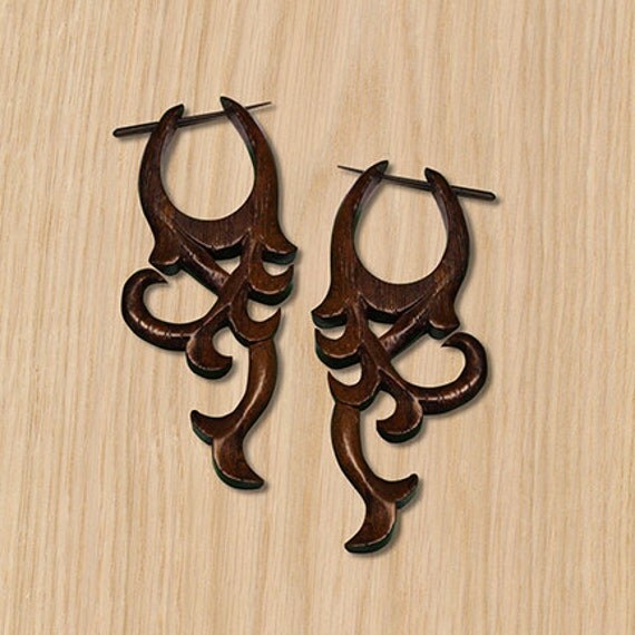 Post Earrings - Hanna Curls - Wood Carving