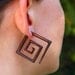 Fake Gauge Earrings - Large Square Spirals - Tropical Wood Carving