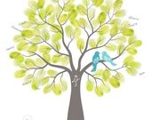 Fingerprint Wedding Tree Guest Book Poster with Ink Pad, Wall Art, Personalized Wedding Tree w/ Love Birds Print, 11x14
