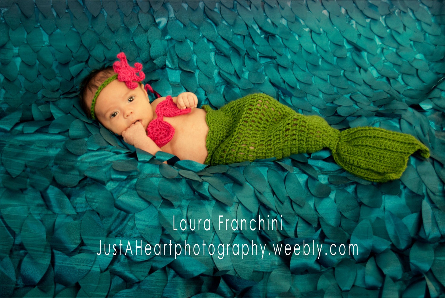 Crochet Mermaid Outfit, Mermaid Tail, Bikini Top and Starfish Headband - Newborn Photo Prop - Newborn Baby Girl Sizes