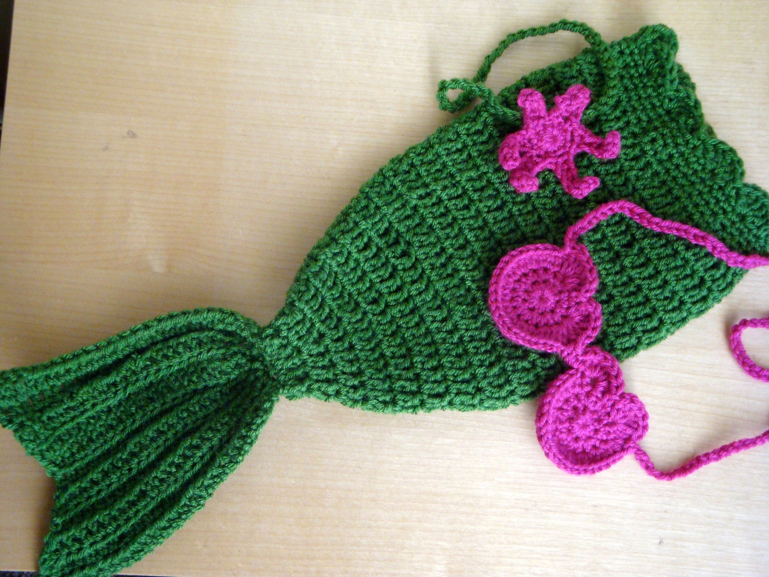 Crochet Mermaid Tail, Bikini Top and Star Fish Headband - Toddler - Photography Prop