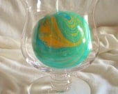 Round Blue Green and Orange Marbled Candle