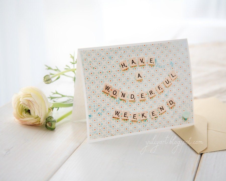 Handmade greeting card gift for mom romantic love shabby chic air sunny scrabble inspiration mint baby blue white spring mother's day mum