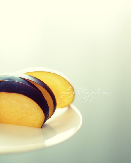 dreamy photograph Sunny Plums - gift for her photo print romantic wall art nursery decor yellow mint grey purple whimsical picture food