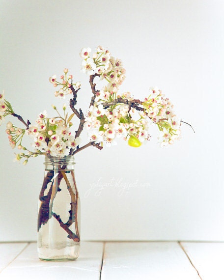 Pear Blossom - dreamy flower photography spring nursery decor wedding gift for her soft colors patels romantic white mint cream nature woman