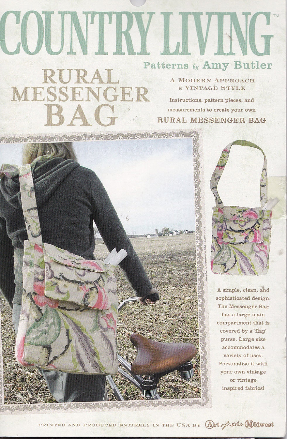 Country Living, Amy Butler Rural Messenger Bag Pattern, UNCUT