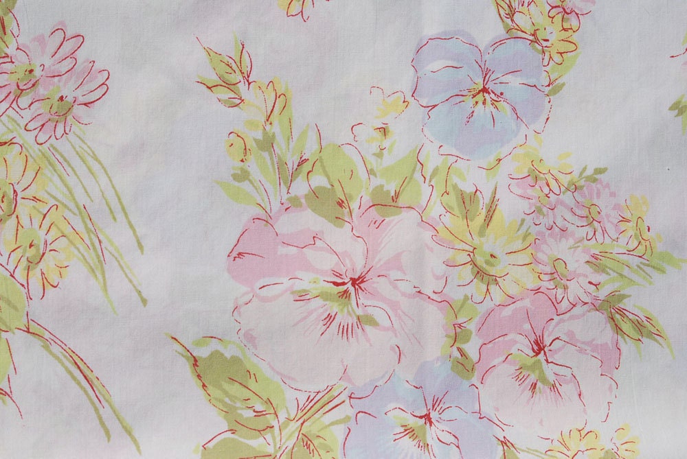 Vintage 1970's Twin Flat Sheet, Easy Care by Pequot, Shabby Chic