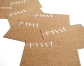 Rustic Mini-Notecards, Pssst, Handwritten Calligraphy, Rustic Calling Cards, White Ink, Brown Kraft, Set of 10