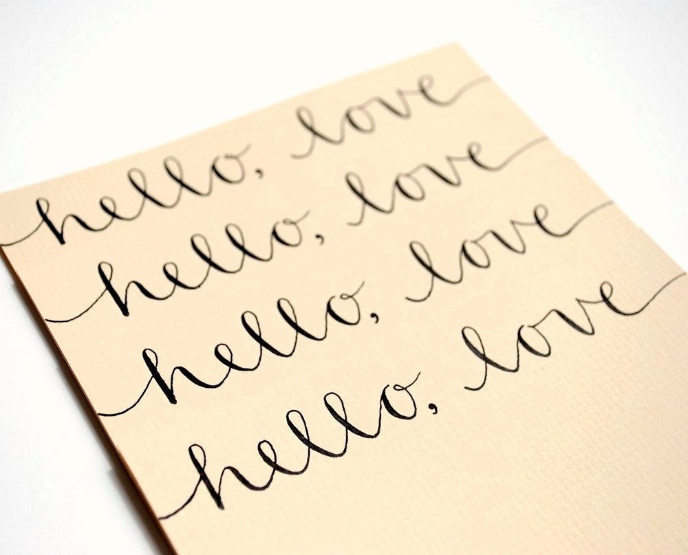 Hello Love Stationery Set, Handwritten Cards, Modern Calligraphy, Tan, Beige, Khaki, Neutral, Set of 4 Flat Notecards