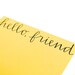 Hello Friend Stationery Set . Handwritten Calligraphy . Lemon Yellow . Floral Lined Moss Green Envelopes . Set of 5 Notecards