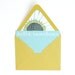 Stationery Set for Spring . Hello Sunshine . White Ink on Aqua Flat Notecards . Floral Lined Chartreuse Envelopes . Set of 5