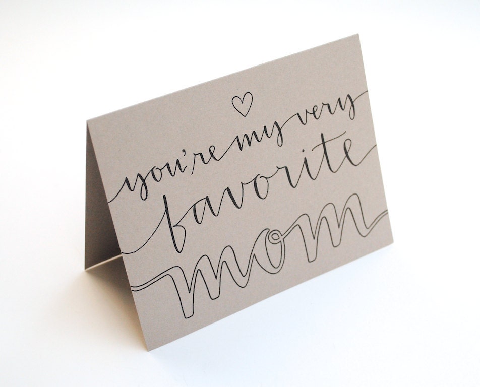 Modern Mother's Day Card with Handwritten Calligraphy . You're My Very Favorite Mom . Grey Card with Hot Pink Envelope . Single