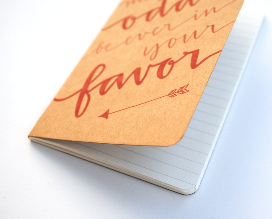 Hunger Games Notebook . Pocket Moleskine Cahier . Red Ink Calligraphy on Brown Kraft . Ruled . May the Odds Be Ever in Your Favor