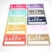 RESERVED Modern Name Tags in Pantone Colors with Whimsical Calligraphy . Hello My Name Is . Rectangular Vinyl Stickers . Two Sets of 10