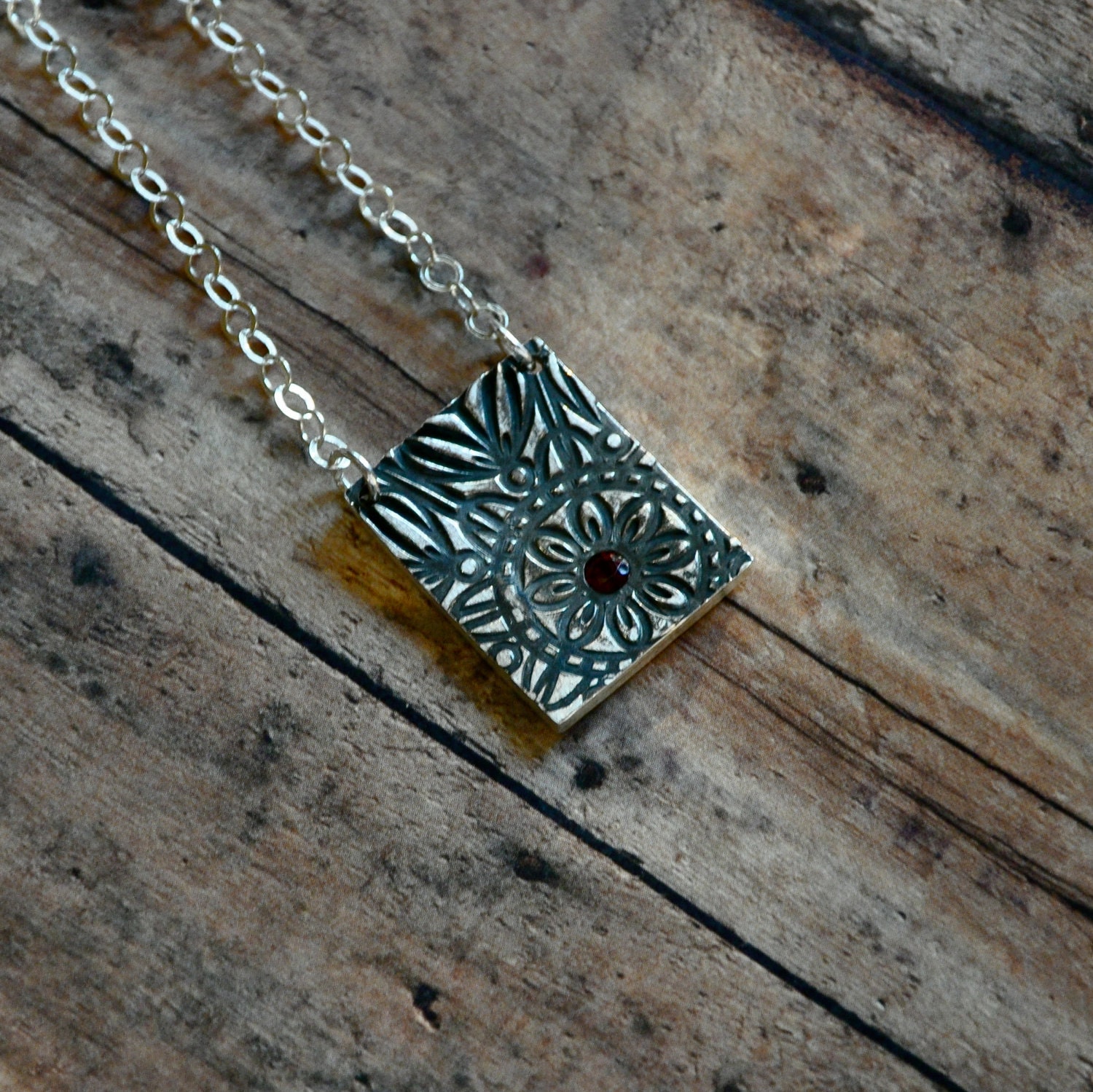 Fine Silver and Garnet Necklace