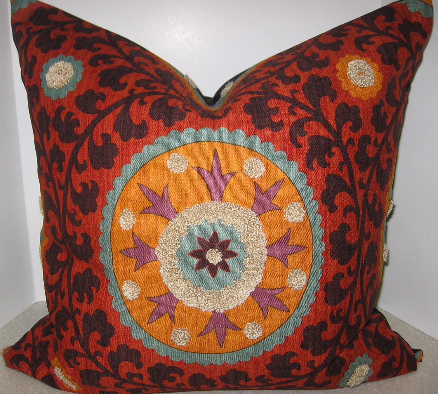 AWESOME 24 x 24 Tribal Suzani Waverly Park 3 pillow cover orange and turquoise