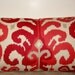 BOTH SIDES 24 x 14 lumbar Modern Ikat pillow cover red coral tan rasul berry
