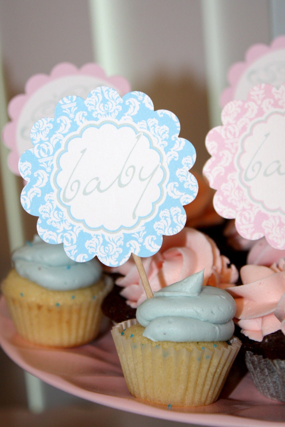 24 Baby Gender Reveal Party Cupcake Toppers