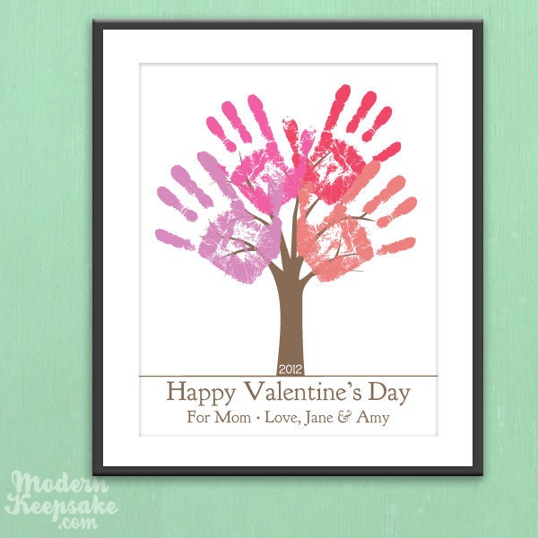 DIY Personalized Valentine's Day Gift - Child's Handprint Tree - Printable pdf Kids Holiday Craft Project - peachwik