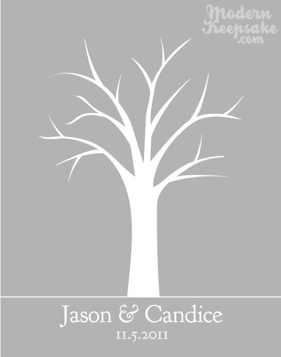 Winter Wedding Tree - Finger Print Guestbook Print -  16x20 - 100 Signature Keepsake Poster