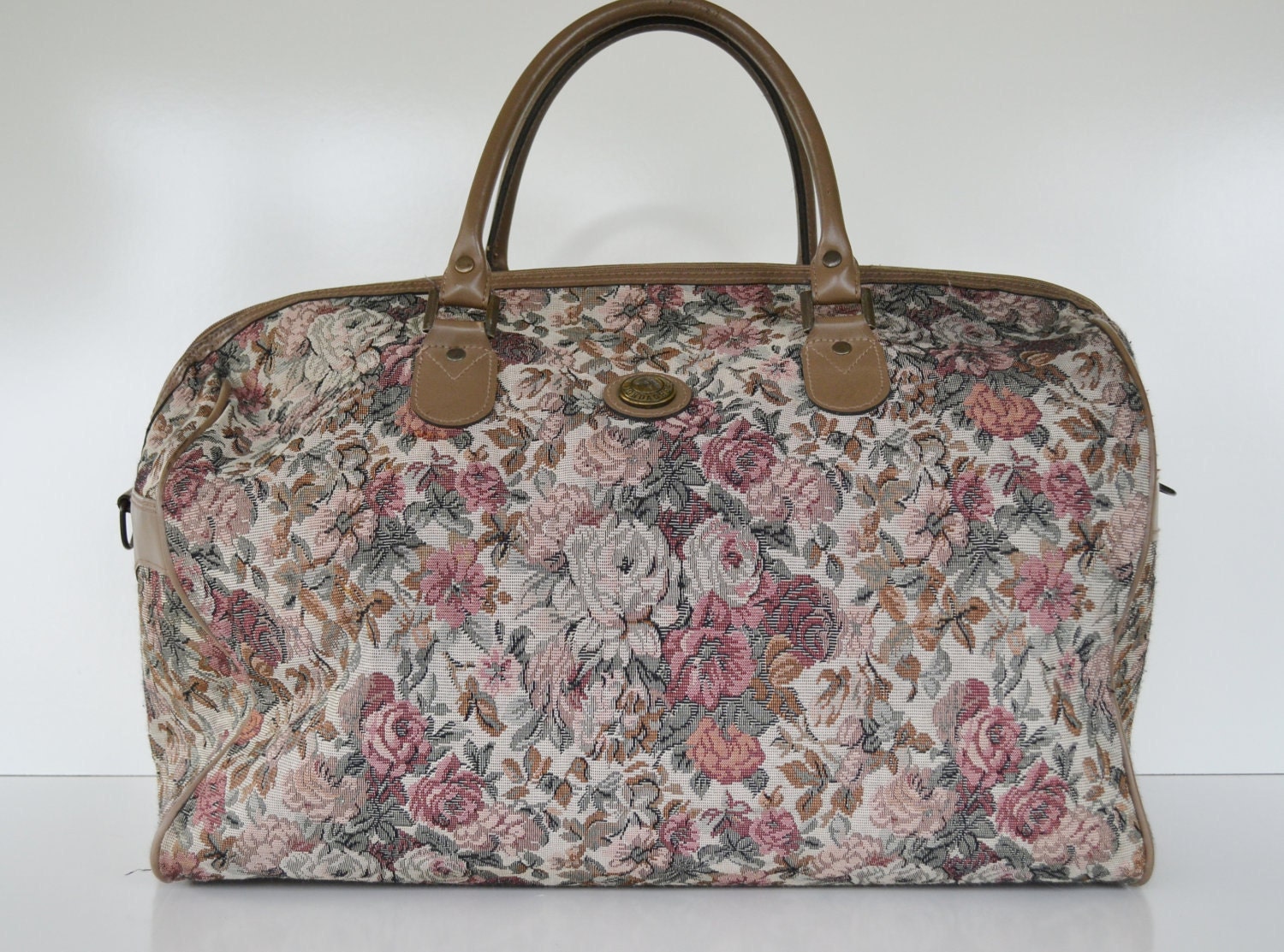 Vintage Floral Print Carry On Bag Jordache Luggage Weekender Bag