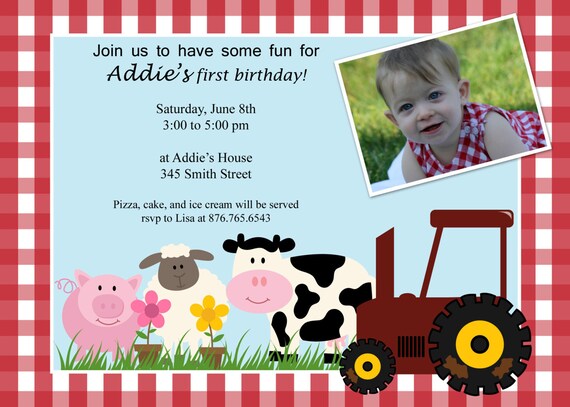 Custom Farm Animals Printable Photo Birthday Invitation Il_570xn