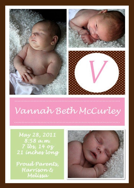 Printable Baby Girl Birth Announcement Il_570xn