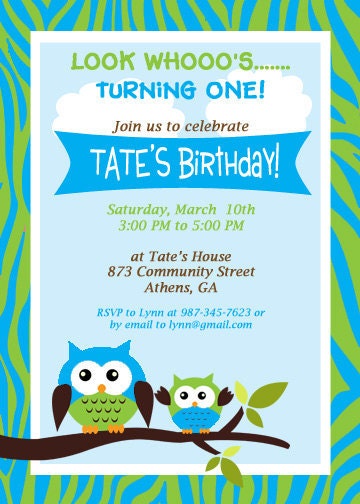 Owl Boy birthday Party Invitation Il_570xn