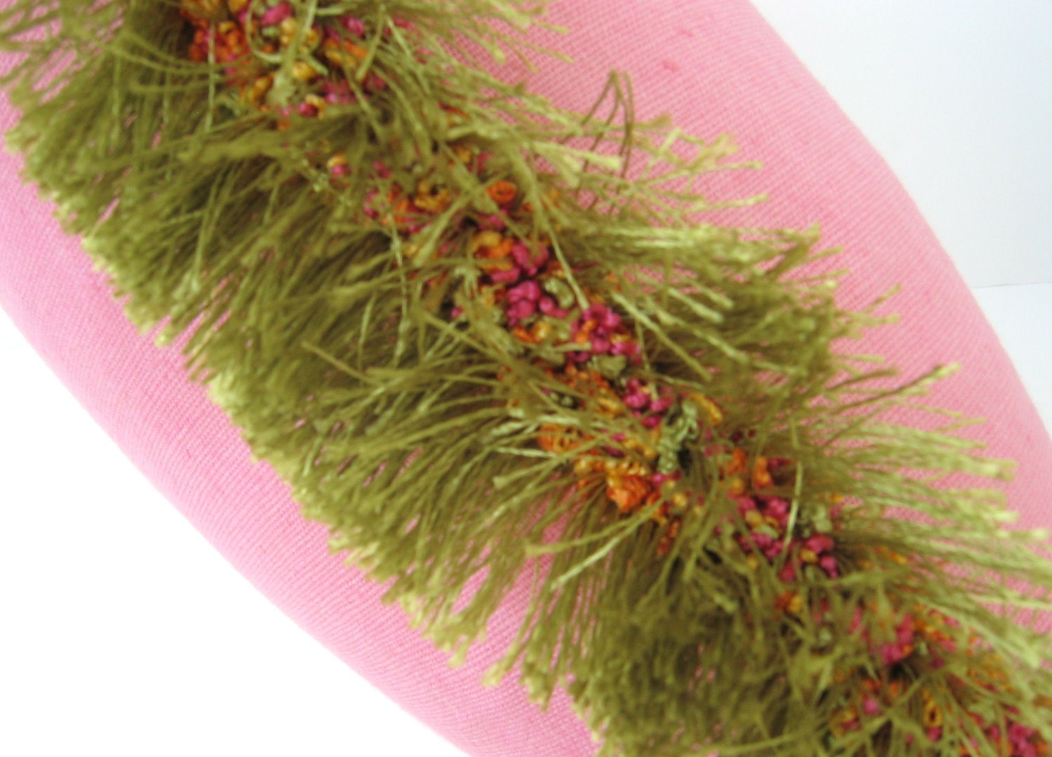 PINK LINEN PILLOW Cover - 18" X 18" With Deep Lime Green Fringe